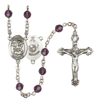 Sterling Silver 6mm Austrian Crystal Saint Michael / Marines Rosary in Amethyst
