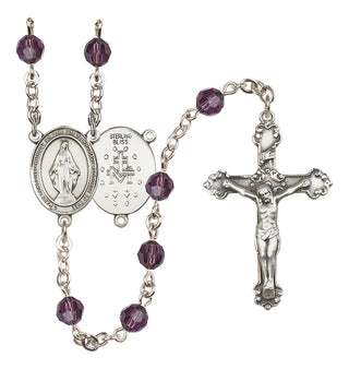 Sterling Silver 6mm Austrian Crystal Miraculous Rosary in Amethyst