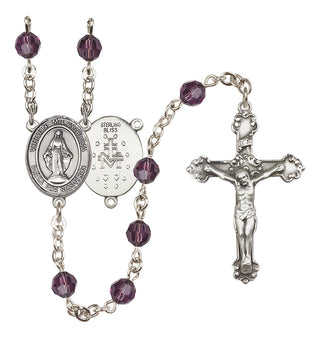 Sterling Silver 6mm Austrian Crystal Virgen Milagrosa Rosary in Amethyst
