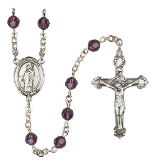 Sterling Silver 6mm Austrian Crystal Saint Patrick Rosary in Amethyst