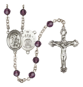 Sterling Silver 6mm Austrian Crystal Guardian Angel / Air Force Rosary in Amethyst