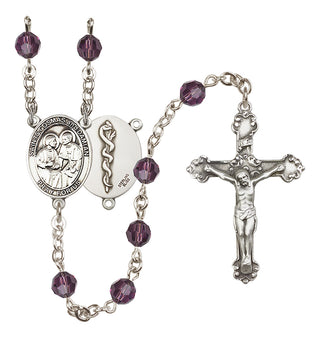 Sterling Silver 6mm Austrian Crystal Saints Cosmas & Damian / Doctors Rosary in Amethyst