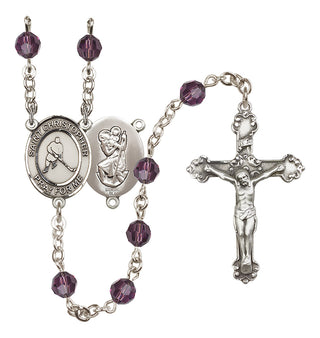 Sterling Silver 6mm Saint Christopher/Ice Hockey Rosary