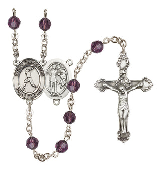 Sterling Silver 6mm Austrian Crystal Saint Sebastian/Baseball Rosary in Amethyst