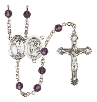 Sterling Silver 6mm Austrian Crystal Saint Sebastian/Golf Rosary in Amethyst