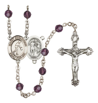 Sterling Silver 6mm Austrian Crystal Saint Sebastian/Basketball Rosary in Amethyst