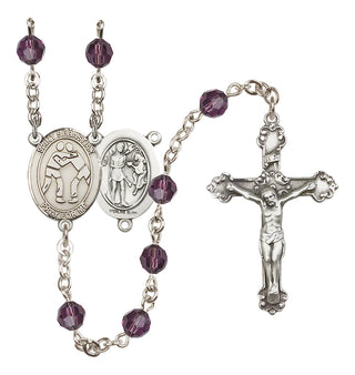 Sterling Silver 6mm Austrian Crystal Saint Sebastian/Wrestling Rosary in Amethyst
