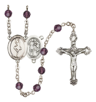 Sterling Silver 6mm Austrian Crystal Saint Sebastian/Dance Rosary in Amethyst