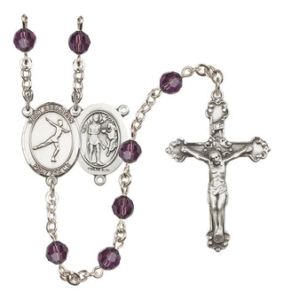 Sterling Silver 6mm Austrian Crystal Saint Sebastian/Figure Skating Rosary in Amethyst