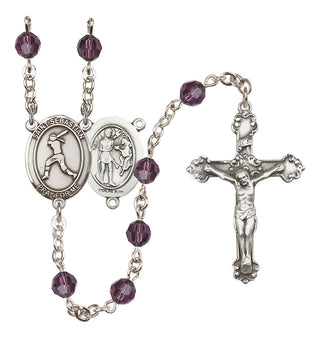 Sterling Silver 6mm Austrian Crystal Saint Sebastian / Softball Rosary in Amethyst