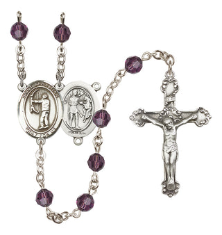 Sterling Silver 6mm Austrian Crystal Saint Sebastian / Archery Rosary in Amethyst