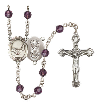 Sterling Silver 6mm Austrian Crystal Saint Christopher / Fishing Rosary in Amethyst