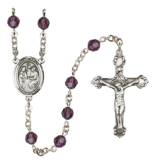 Sterling Silver 6mm Austrian Crystal Holy Family Rosary in Amethyst