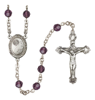 Sterling Silver 6mm Austrian Crystal Footprints / Cross Rosary in Amethyst
