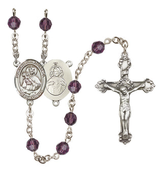 Sterling Silver 6mm Austrian Crystal Our Lady of Mount Carmel Rosary in Amethyst