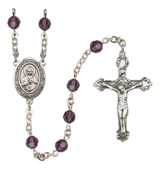 Sterling Silver 6mm Austrian Crystal Corazon Inmaculado de Maria Rosary in Amethyst