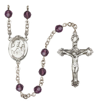 Sterling Silver 6mm Austrian Crystal Saint Kieran Rosary in Amethyst