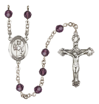 Sterling Silver 6mm Austrian Crystal Saint Uriel the Archangel Rosary in Amethyst