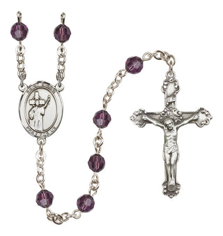 Sterling Silver 6mm Austrian Crystal Saint Aidan of Lindesfarne Rosary in Amethyst