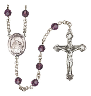 Sterling Silver 6mm Austrian Crystal Saint Gerald Rosary in Amethyst