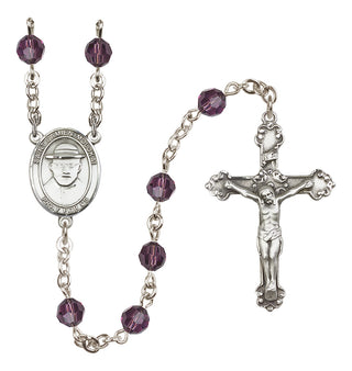 Sterling Silver 6mm Austrian Crystal Saint Damien of Molokai Rosary in Amethyst