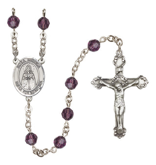 Sterling Silver 6mm Austrian Crystal Our Lady Rosa Mystica Rosary in Amethyst