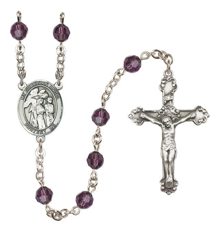 Sterling Silver 6mm Austrian Crystal Guardian Angel w/Children Rosary in Amethyst