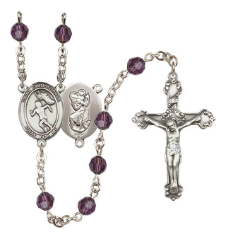 Sterling Silver 6mm Austrian Crystal Saint Christopher/Track&Field-Women Rosary in Amethyst