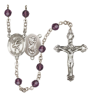 Sterling Silver 6mm Austrian Crystal Saint Christopher/Dance Rosary in Amethyst