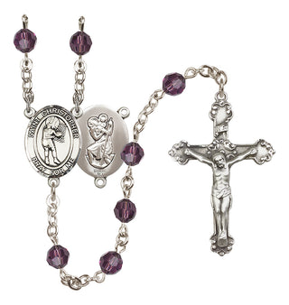 Sterling Silver 6mm Austrian Crystal Saint Christopher/Basketball-Women Rosary in Amethyst