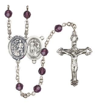 Sterling Silver 6mm Austrian Crystal Saint Sebastian/Karate Rosary in Amethyst