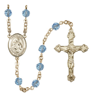 14 Karat Gold-Filled 6mm Austrian Crystal Santa Ana Rosary in Aqua