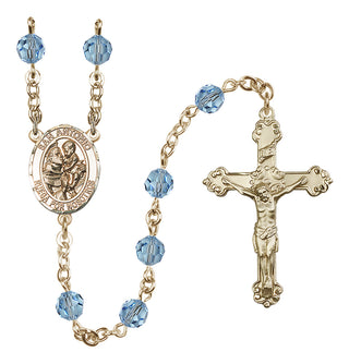 14 Karat Gold-Filled 6mm Austrian Crystal San Antonio Rosary in Aqua