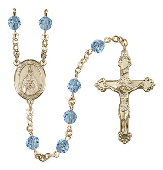 14 Karat Gold-Filled 6mm Austrian Crystal Saint Blaise Rosary in Aqua