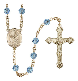 14 Karat Gold-Filled 6mm Austrian Crystal Saint Catherine of Siena Rosary in Aqua
