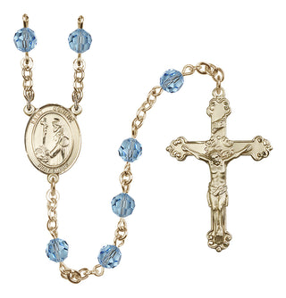 14 Karat Gold-Filled 6mm Austrian Crystal Saint Dominic de Guzman Rosary in Aqua