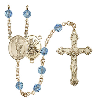 14 Karat Gold-Filled 6mm Austrian Crystal Saint Florian/Firefighter Rosary in Aqua