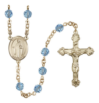 14 Karat Gold-Filled 6mm Austrian Crystal Saint Justin Rosary in Aqua