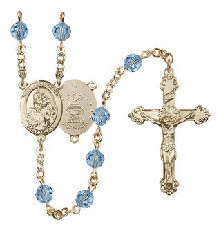 14 Karat Gold-Filled 6mm Austrian Crystal Saint Joan of Arc / Air Force Rosary in Aqua
