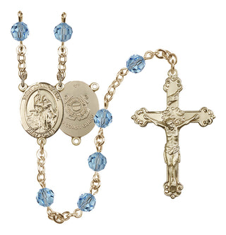14 Karat Gold-Filled 6mm Austrian Crystal Saint Joan of Arc /Coast Guard Rosary in Aqua