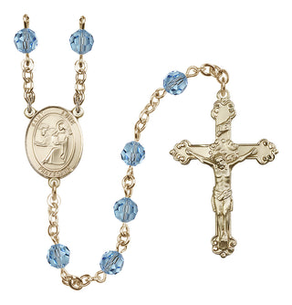 14 Karat Gold-Filled 6mm Austrian Crystal Saint Luke the Apostle Rosary in Aqua
