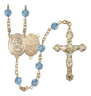 14 Karat Gold-Filled 6mm Austrian Crystal Saint Michael / EMT Rosary in Aqua