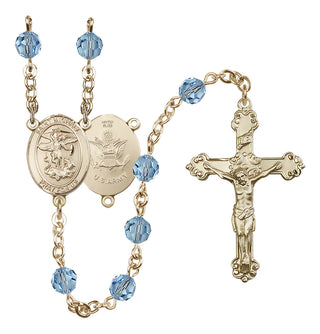 14 Karat Gold-Filled 6mm Austrian Crystal Saint Michael / Army Rosary in Aqua