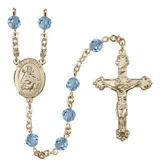 14 Karat Gold-Filled 6mm Austrian Crystal Saint William of Rochester Rosary in Aqua