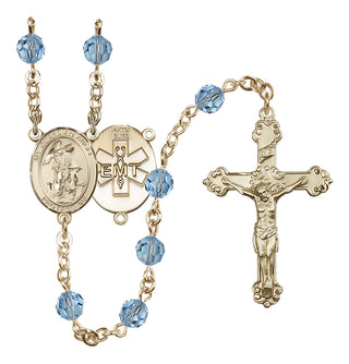 14 Karat Gold-Filled 6mm Austrian Crystal Guardian Angel / EMT Rosary in Aqua