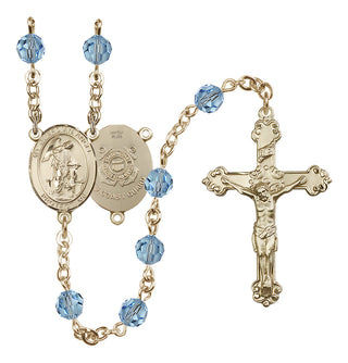 14 Karat Gold-Filled 6mm Austrian Crystal Guardian Angel/Coast Guard Rosary in Aqua