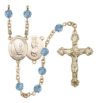 14 Karat Gold-Filled 6mm Austrian Crystal Saint Christopher/Gymnastics Rosary in Aqua