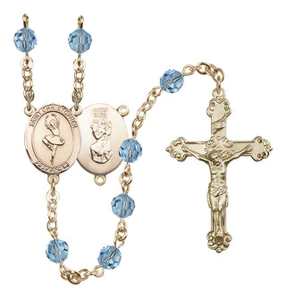 14 Karat Gold-Filled 6mm Austrian Crystal Saint Christopher/Dance Rosary in Aqua