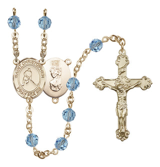 14 Karat Gold-Filled 6mm Austrian Crystal Saint Christopher/Ice Hockey Rosary in Aqua