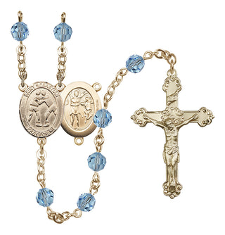 14 Karat Gold-Filled 6mm Austrian Crystal Saint Sebastian/Wrestling Rosary in Aqua